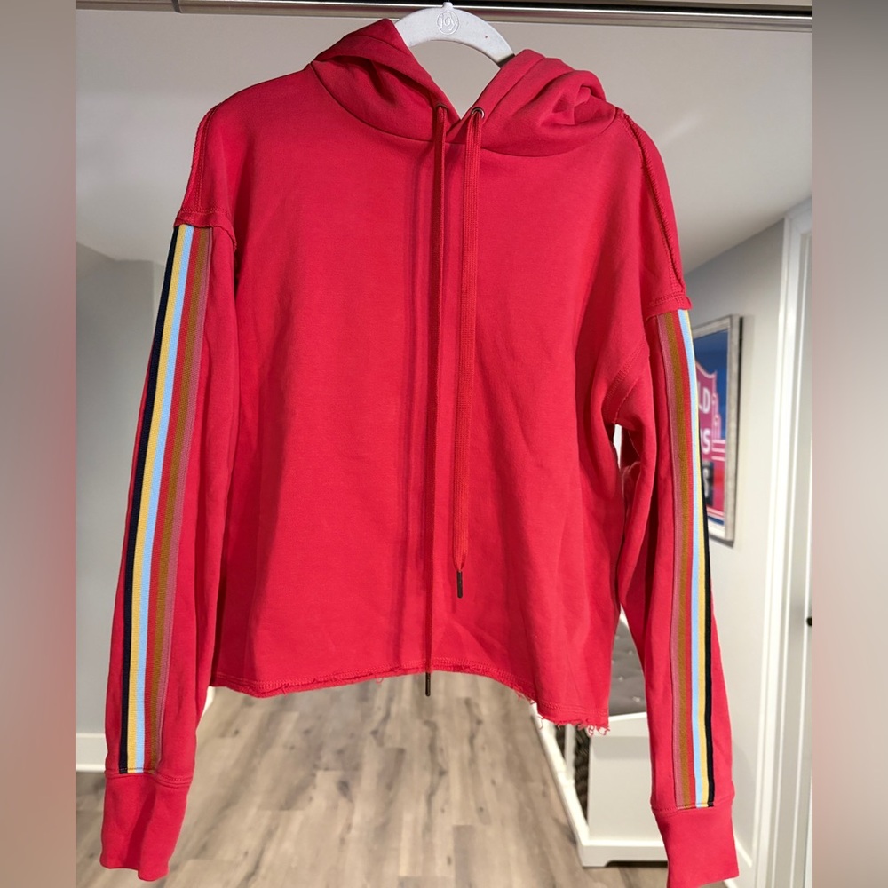Evereve Vibrant Red Hoodie with Striped Sleeves
